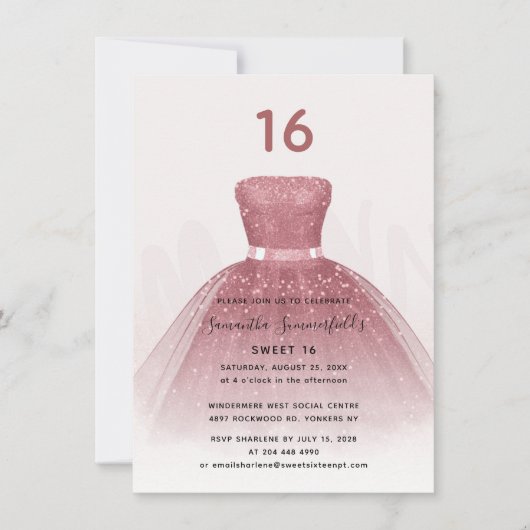 Moderne Glitter Sweet 16 Script Roos Gold Birthday Kaart (Voorkant)