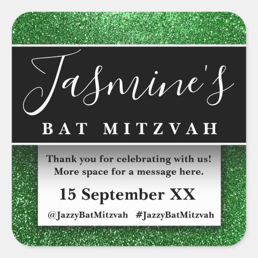 Moderne Glitter Verjaardagsfeest Favorieten Bedank Vierkante Sticker (Voorkant)