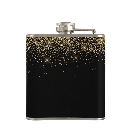 Moderne glitter zwart en goud 40e verjaardag heupfles (Achterkant)