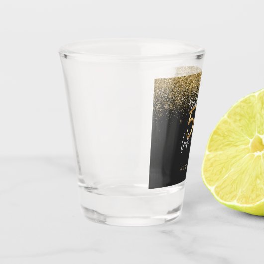 Moderne glitter zwart en goud 50e verjaardag  shot glas (Links)