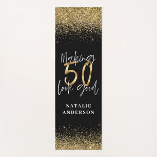 Moderne glitter zwart en goud 50e verjaardag yogamat