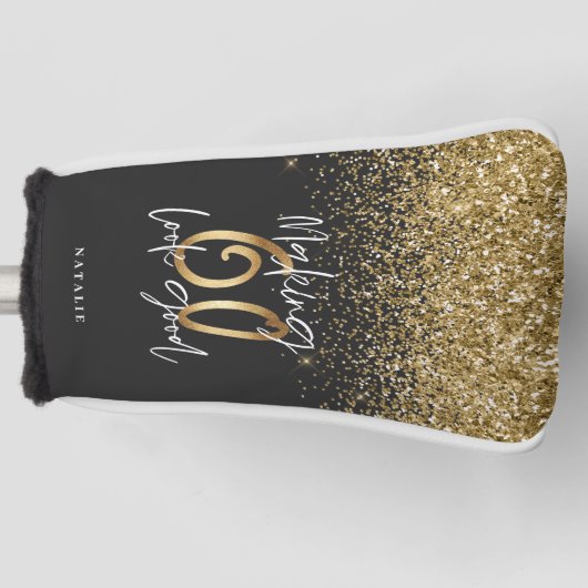 Moderne glitter zwart en goud 60ste verjaardag golfheadcover (Voorkant)