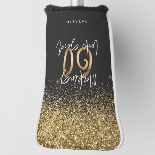 Moderne glitter zwart en goud 60ste verjaardag golfheadcover (Draai 90)