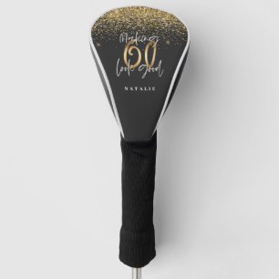 Moderne glitter zwart en goud 60ste verjaardag golfheadcover