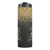 Moderne glitter zwart en goud 60ste verjaardag thermosbeker (Voorkant)
