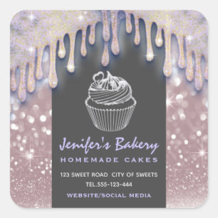 Moderne glitterdruppels script bakkerij chef vierkante sticker