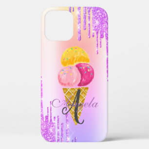 Moderne glitterschijven, Ombre, Monogram Ice Cream iPhone 12 Hoesje