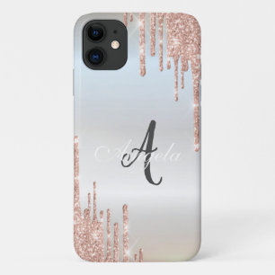 Moderne glitterslierten Roze Goud, Zilver Monogram iPhone 11 Hoesje