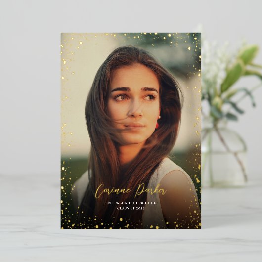Moderne Glitz Graduation Photo Faire-part d'huile (Debout devant)