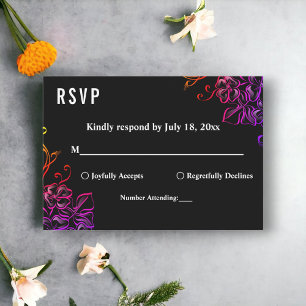 Moderne gloed neon kleuren Rozen chique bloemenbru RSVP Kaartje