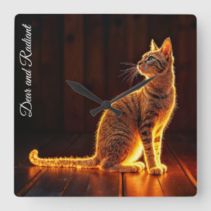 Moderne gloed tabby kat blauwe ogen fantasie kunst vierkante klok