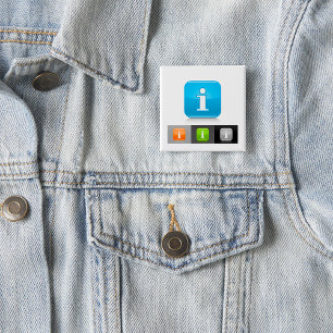 Moderne glossy informatie symbolen vierkante button 5,1 cm