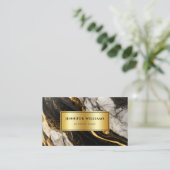 Moderne Gold Black en White Marble QR Code Visitekaartje (Staand voorkant)