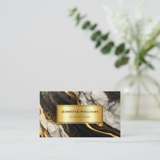 Moderne Gold Black en White Marble QR Code Visitekaartje (Staand voorkant)
