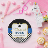 Moderne Gold Black Stripes Afstudeerder Afstuderen Papieren Bordje (Feest)