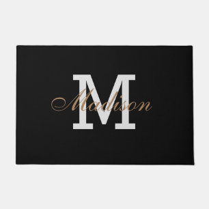 Moderne Gold Black White Elegant Monogram op maat Deurmat