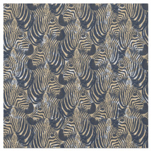 Moderne Gold Blue Zebras Print Patroon Stof