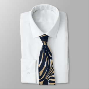 Moderne Gold Blue Zebras Print Patroon Stropdas