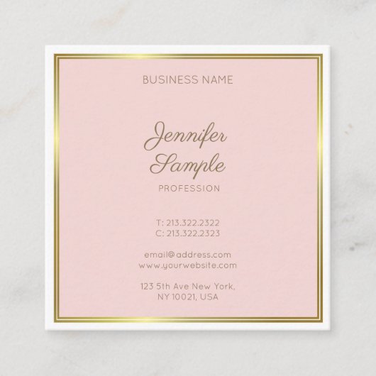 Moderne Gold Blush Pink Calligraphy Script Luxe Vierkante Visitekaartje (Voorkant)