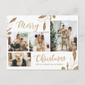 Moderne Gold Botanical 4 Foto Collage Kerstmis Briefkaart (Voorkant)