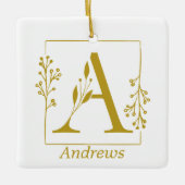Moderne Gold Botanical Letter A op maat Keramisch Ornament (Voorkant)