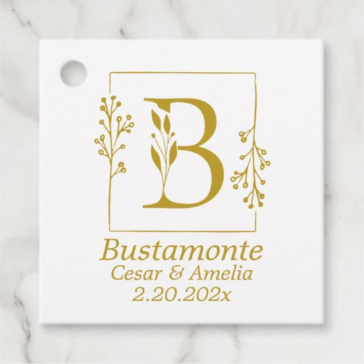 Moderne Gold Botanical Letter B Bedankjes Labels (Voorkant)