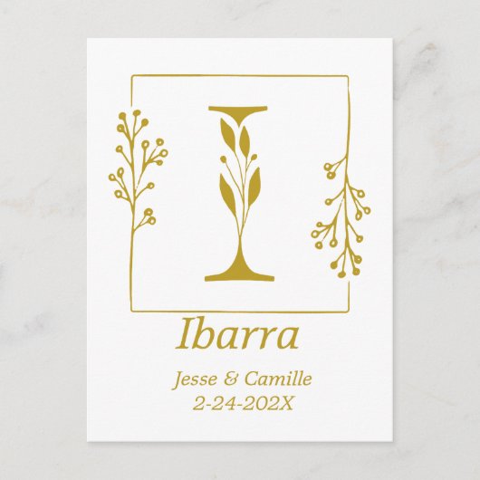Moderne Gold Botanical Letter I - Aangepast Briefkaart (Voorkant)