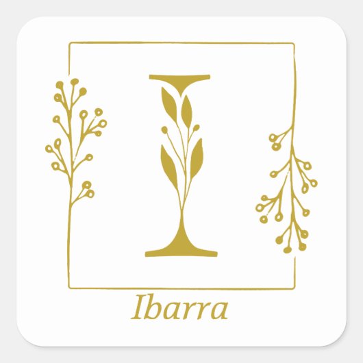 Moderne Gold Botanical Letter I Square Sticker (Voorkant)