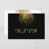 Moderne Gold Confetti op zwart RSVP Kaartje (Voorkant / Achterkant)