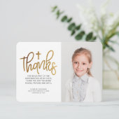 Moderne Gold Cross-fotobevestiging Bedankkaart (Staand voorkant)