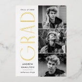 Moderne Gold Foil 3 Faire-part de graduation photo (Recto)