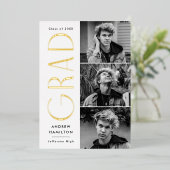 Moderne Gold Foil 3 Faire-part de graduation photo (Debout devant)