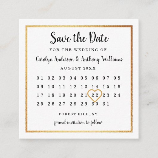 Moderne Gold Foil-kalender bespaart de datum Informatiekaartje (Voorkant)