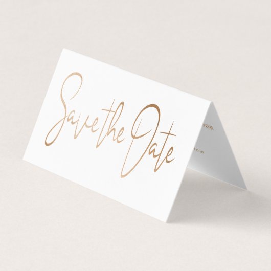 Moderne Gold Foil Script Photo Save the Date Card Visitekaartjes (Voorkant)