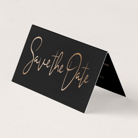 Moderne Gold Foil Script Photo Save the Date Card Visitekaartjes (Voorkant)