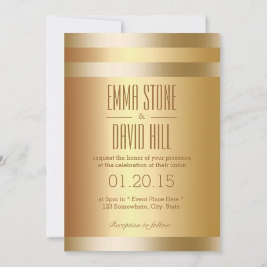 Moderne Gold Foil Stripes Invitations de mariage (Devant)