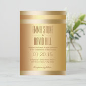 Moderne Gold Foil Stripes Invitations de mariage (Debout devant)