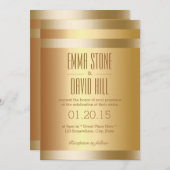 Moderne Gold Foil Stripes Invitations de mariage (Devant / Derrière)