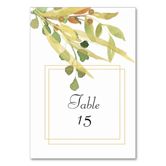 Moderne Gold Foliage Table Number Kaart (Voorkant)