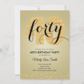 Moderne Gold Glitter 40th Birthday Party Kaart (Voorkant)