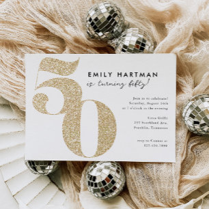 Moderne Gold Glitter 50th Birthday Party Kaart
