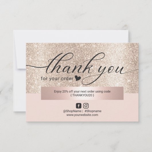 Moderne Gold Glitter Blush Pink Order Hartelijk da Bedankkaart (Voorkant)