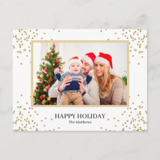 Moderne Gold Glitter Holiday Familie Foto Briefkaa Briefkaart