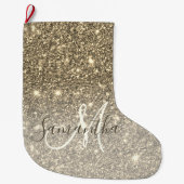 Moderne Gold Glitter Sparkles Personalized Name Grote Kerstsok (Voorkant)