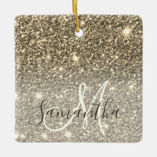 Moderne Gold Glitter Sparkles Personalized Name Keramisch Ornament (Voorkant)