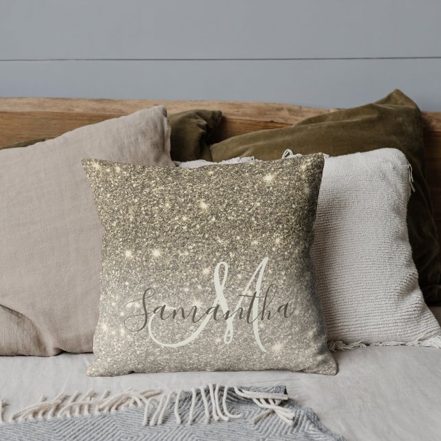 Moderne Gold Glitter Sparkles Personalized Name Kussen (Creator heeft geüpload)