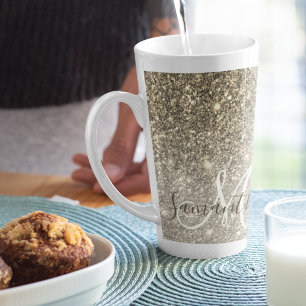 Moderne Gold Glitter Sparkles Personalized Name Latte Mok