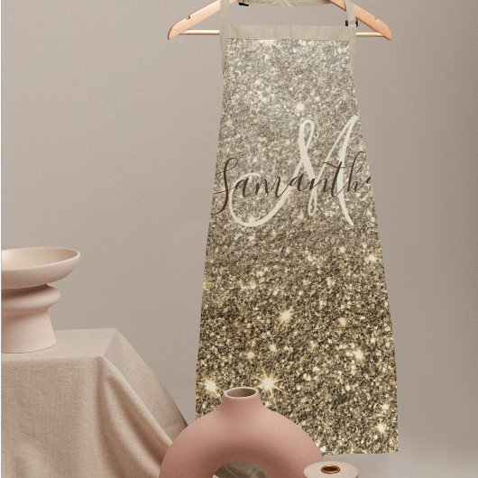 Moderne Gold Glitter Sparkles Personalized Name Schort