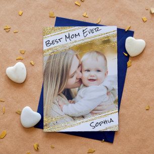 Moderne Gold Glitter Voeg je foto toe Beste mama o Briefkaart