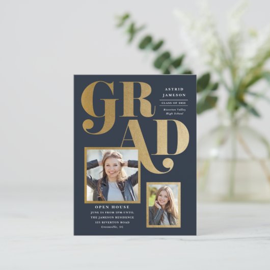 Moderne Gold Grad Photo Graduation Invitation (Debout devant)
